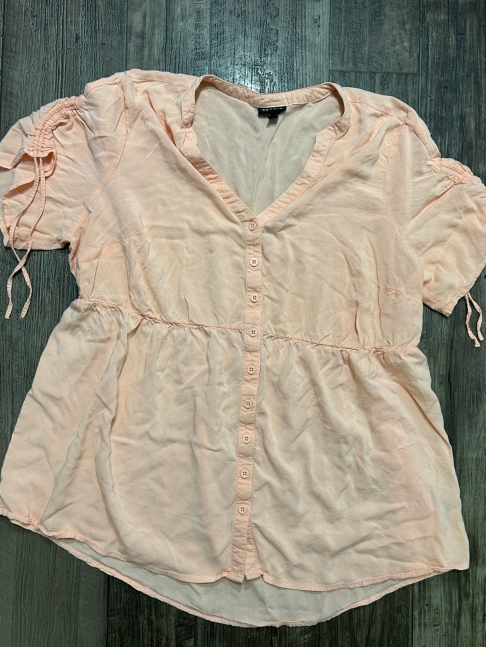 Torrid Peach Babydoll Blouse Size 1 Plus Short Sleeve Button Front Top
